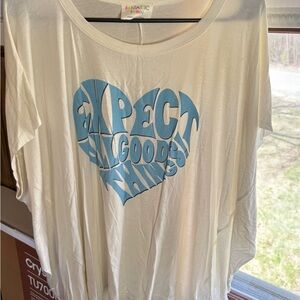 Fantastic Fawn short sleeve top “Expect All Good Things”. Size M.